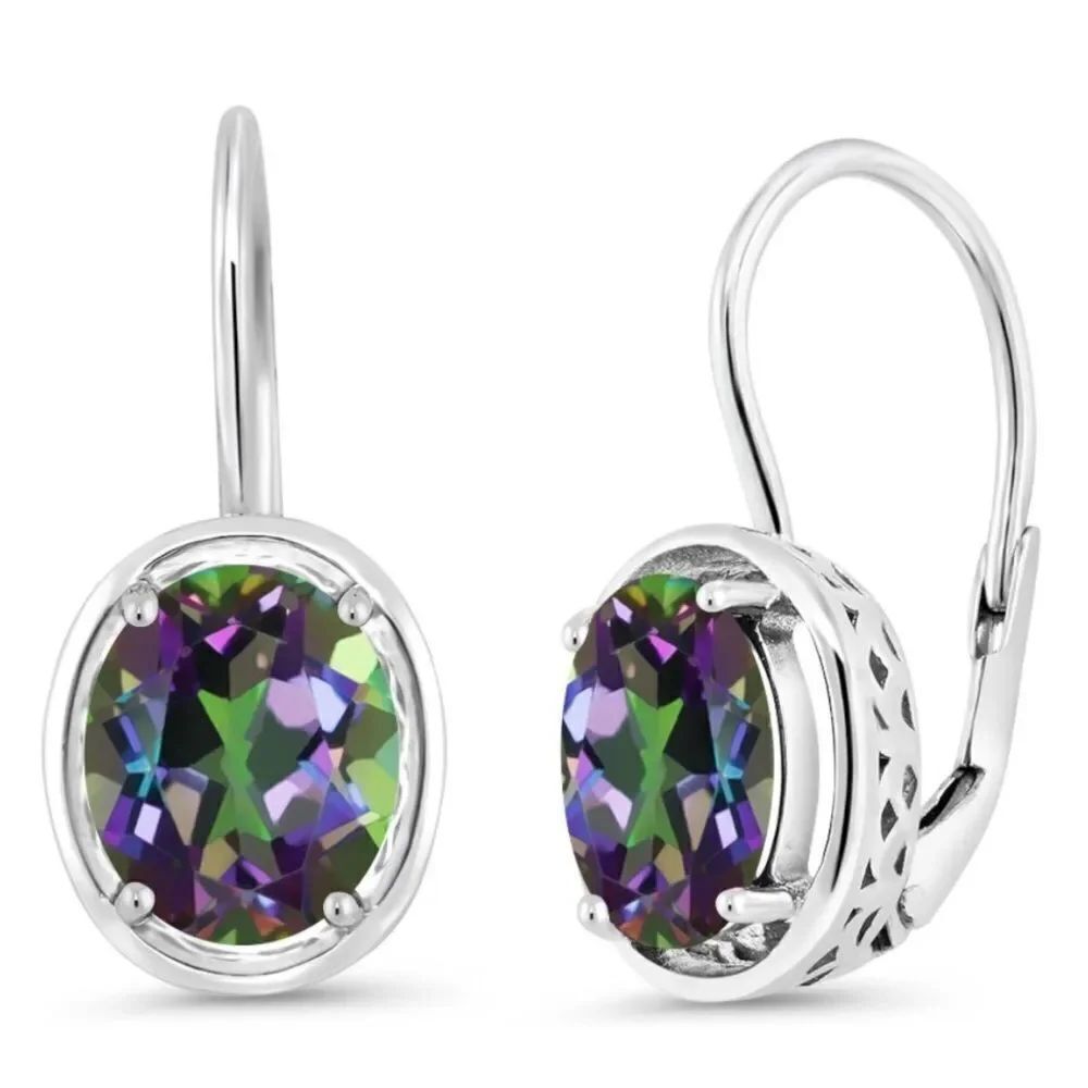 925 Sterling Silver and 3.60Cttw Green Mystic Topaz Oval Leverback Drop Earrings